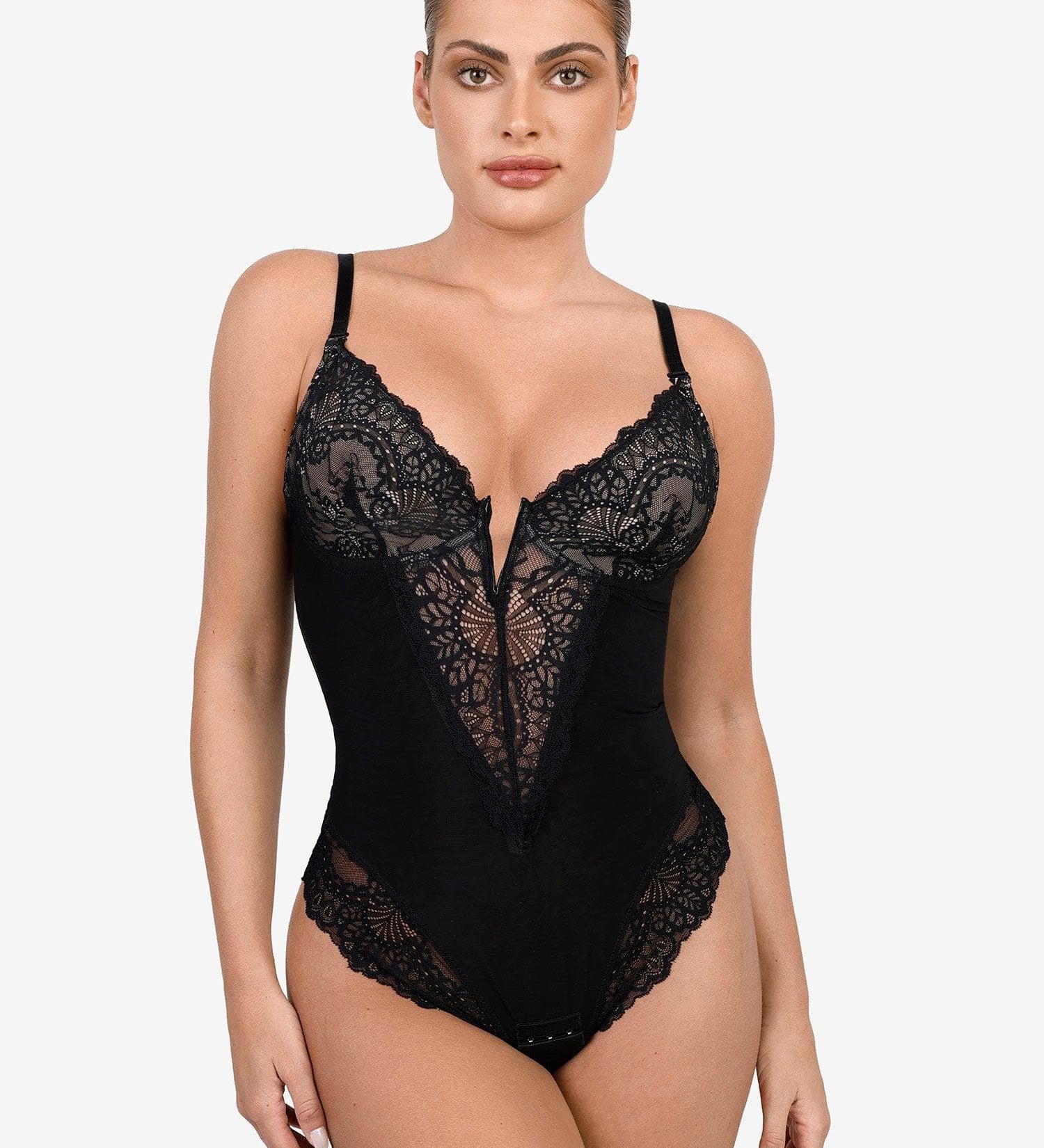 Lace-Trim V-Neck Bodysuit